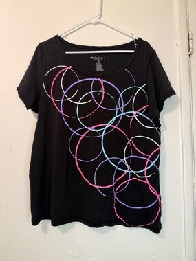 Ideology Black Graphic Tee Abstract Multi-Color Geometric Circles Plus Size 2X